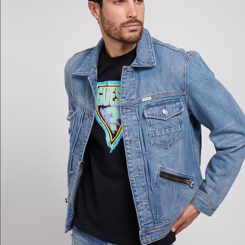 New GUESS Dillon Zippered Mens Denim Jacket SZ XL